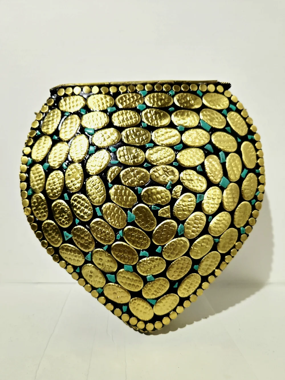 RAMLA Gold and Teal Decorative Heart Clutch/Crossbody Bag